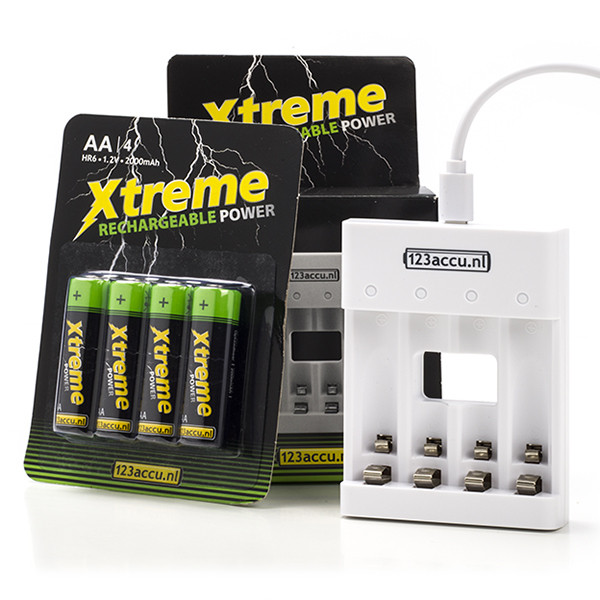 123accu Xtreme Power AA / HR6 + USB Lader (4 stuks, 2000 mAh) DR