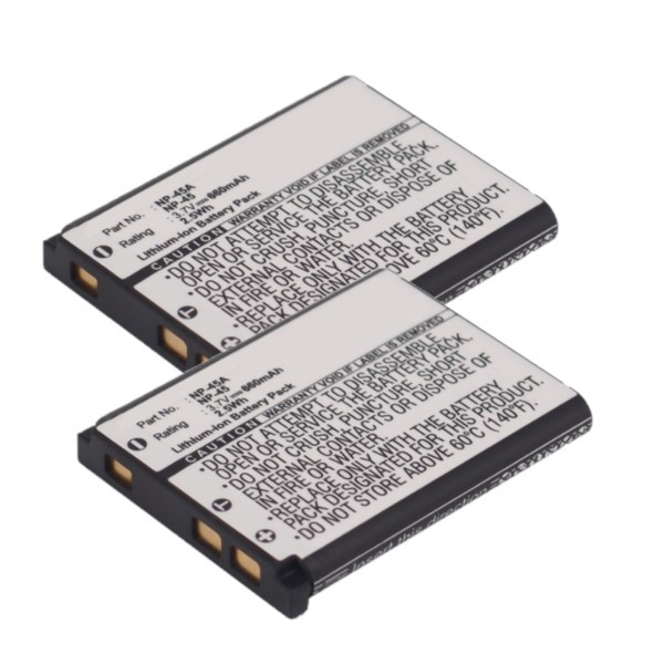 2x FujiFilm NP-45 / NP-45A / NP-45S accu (3.7 V, 660 mAh, 123accu huismerk)  AFU00327 - 1