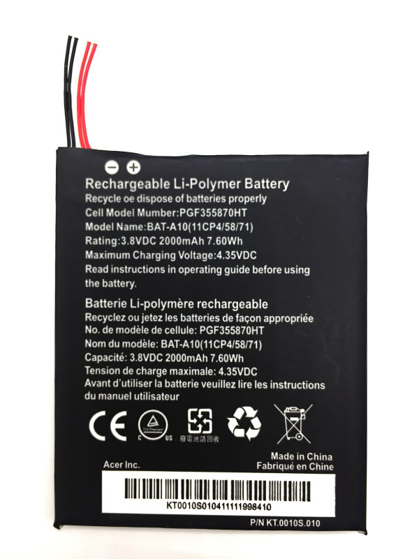 Acer BAT-A10 / KT.0010S.010 accu (3.7V, 2000 mAh, origineel)  AAC00763 - 1