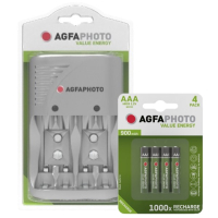 Agfaphoto Value Energy Charger + oplaadbare AAA Ni-Mh batterijen (4 stuks 900 mAh)  AAG00097