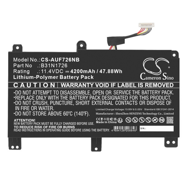 Asus 0B200-02910000 / 0B200-02910100 accu (11,4 V, Li-pl, 4200mAh, 123accu huismerk)  AAS00886 - 1