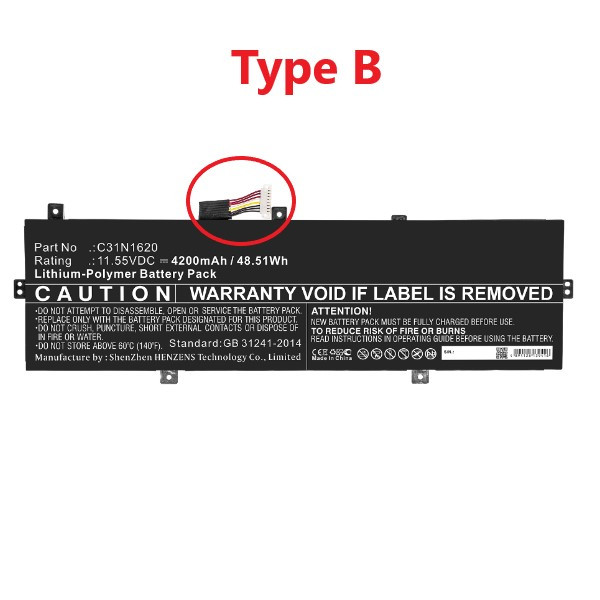 Asus C31N1620 / 0B200-02370000 accu (11.55 V, 50 Wh, 4200 mAh, 123accu huismerk)  AAS00614 - 1