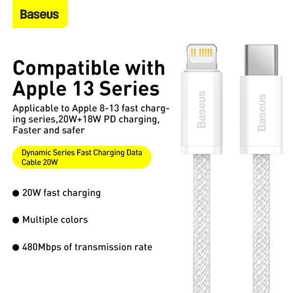 Baseus Dynamic Series USB-C kabel 2 meter (20W, Wit)  ABA00189 - 4