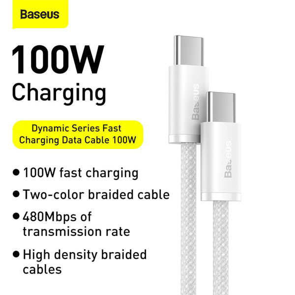 Baseus Dynamic Series USB-C naar USB-C kabel 1 meter (100W, wit)  ABA00190 - 4