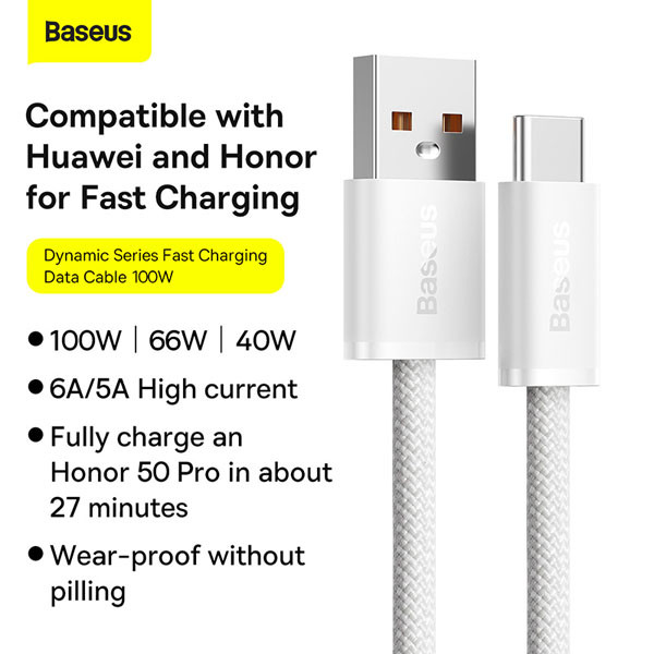 Baseus Dynamic Series USB naar USB-C kabel 1 meter (100W, wit)  ABA00194 - 4