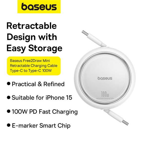 Baseus Free2Draw Mini USB-C naar USB-C kabel 1 meter (100W, wit)  ABA00209 - 6