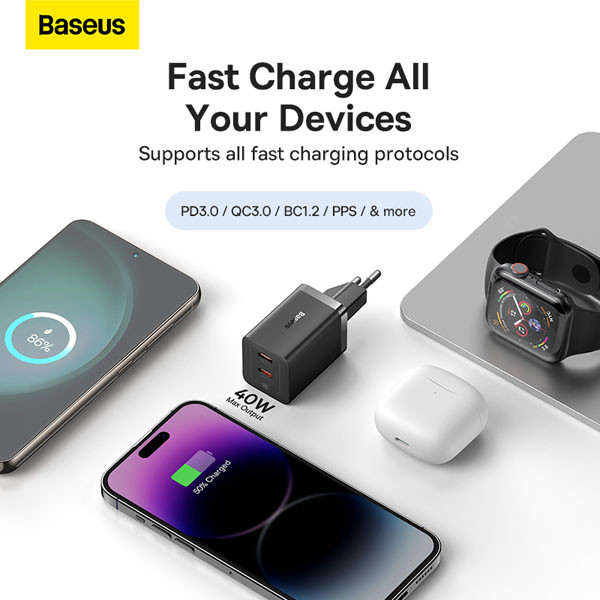 Baseus GaN5 Pro Fast Charger USB-C (40W, zwart)  ABA00159 - 6
