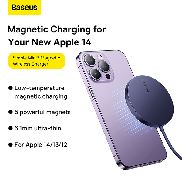 Baseus Simple Mini3 magnetische draadloze oplader (15W, zwart)  ABA00223 - 5