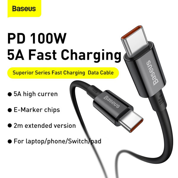 Baseus Superior Fast Charging USB-C naar USB-C kabel 2 meter (100W, zwart)  ABA00208 - 4