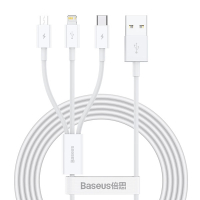 Baseus Superior Fast Charging USB naar micro-USB / USB-C / Lightning kabel 1,5 meter (3.5A, wit)  ABA00227
