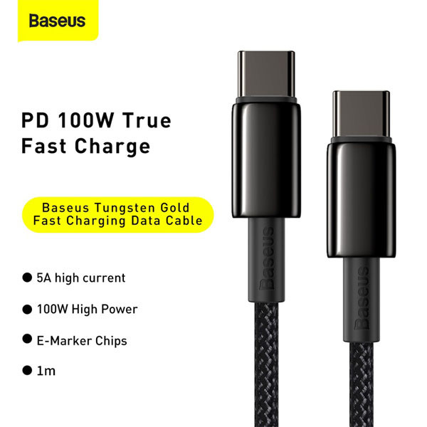 Baseus Tungsten Gold Fast Charging USB naar USB-C kabel 1 meter (6A, 100W, zwart)  ABA00231 - 8