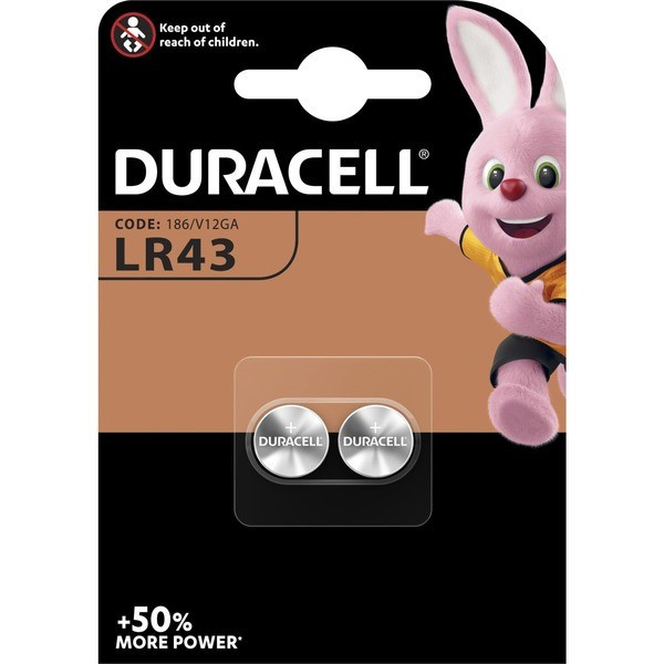 Duracell LR43 / V12GA / 186 Alkaline knoopcel batterij 2 stuks  ADU00061 - 1