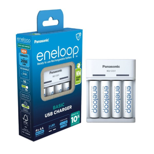 Eneloop Panasonic Eneloop Oplaadbare AA / HR06 Batterijen + USB Lader (4 stuks, 2000 mAh)  AEN00045 - 1