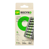 GP ReCyko USB Oplader voor AA / HR6 en AAA / HR03 inclusief Batterijen (4x AA 2100 mAh, 4x AAA 850 mAh)  AGP00125