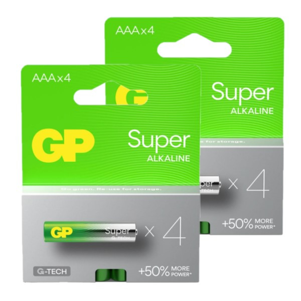 GP Super G-Tech AAA / MN2400 / LR03 Alkaline Batterij 8 stuks  AGP00334 - 1