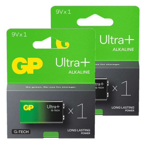 GP Ultra+ G-Tech 9V / 6LR61 / E-Block Alkaline Batterij 2 stuks  AGP00295 - 1