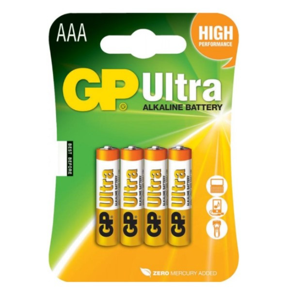 GP Ultra AAA / MN2400 / LR03 Alkaline Batterij 4 stuks  AGP00277 - 1