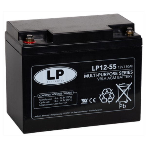 Landport LP12-55 VRLA AGM Loodaccu (12V, 50 Ah, T6 terminal)  ALA00149 - 1