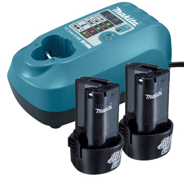 Makita Startset: 2x Makita BL1013 / 196066-7 accu's + lader (10.8 V, 1.3 Ah, origineel)  AMA00760 - 1