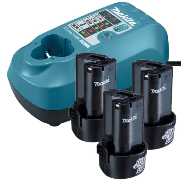 Makita Startset: 3x Makita BL1013 / 196066-7 accu's + lader (10.8 V, 1.3 Ah, origineel)  AMA00761 - 1