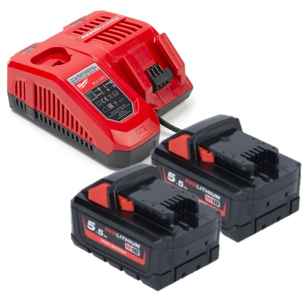 Milwaukee HNRG Pack: 2x Milwaukee M18 HB5.5 High Output accu's + lader (18 V, 5.5 Ah, origineel)  AMI00655 - 1