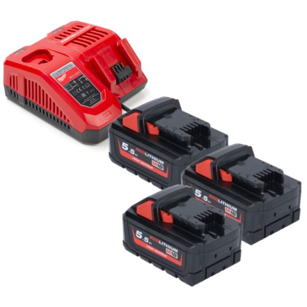 Milwaukee HNRG Pack: 3x Milwaukee M18 HB5.5 High Output accu's + lader (18 V, 5.5 Ah, origineel)  AMI00651 - 1