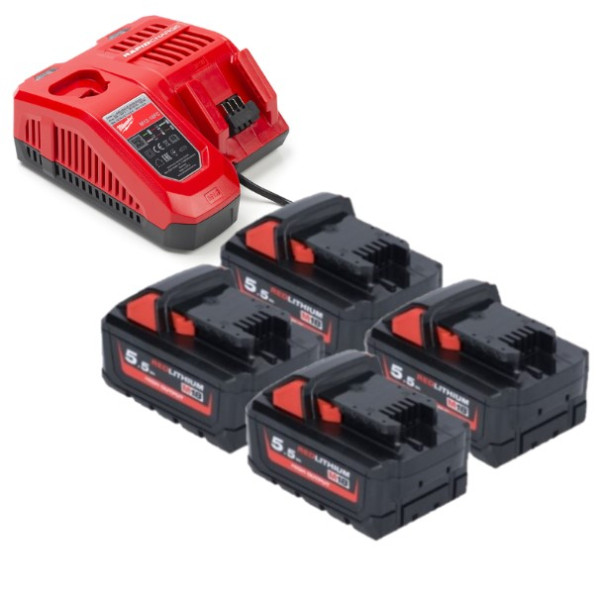 Milwaukee HNRG Pack: 4x Milwaukee M18 HB5.5 High Output accu's + lader (18 V, 5.5 Ah, origineel)  AMI00654 - 1