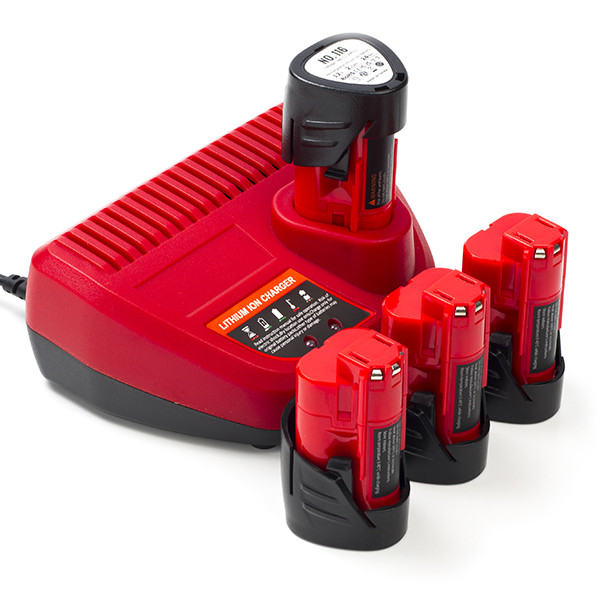 NRG Pack: 4x Milwaukee M12 B2 accu's + lader (12 V, 2.0 Ah, 123accu huismerk)  AMI00525 - 1