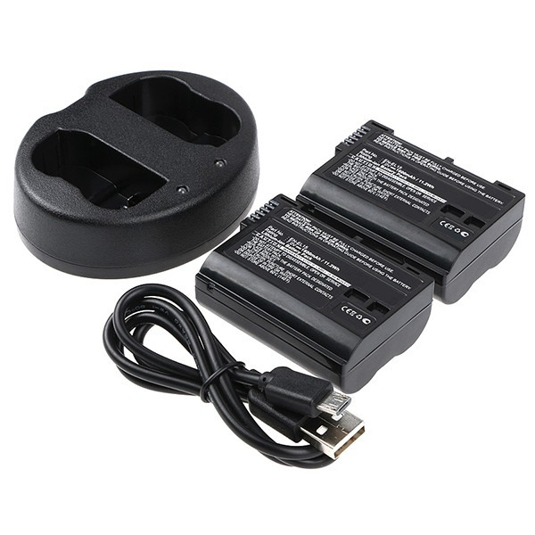 Nikon EN-EL15 accu's en lader (7 V, 1600 mAh, Li-ion, 123accu huismerk)  ANI00172 - 1