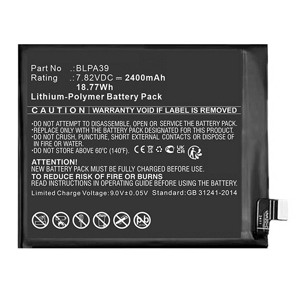 OPPO BLPA39 accu (7,82 V, Li-pl, 2400mAh, 123accu huismerk)  AOP00392 - 1