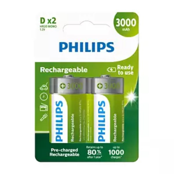 Philips D / HR20 Oplaadbare Ni-Mh Batterijen (4 stuks, 3000 mAh)  APH00577 - 1