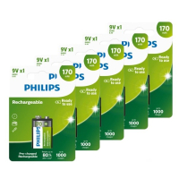 Philips Oplaadbare 9V / E-block / 6HR61 Ni-Mh Batterij (5 stuks, 170 mAh)  APH00582