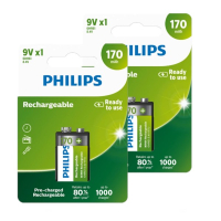 Philips Oplaadbare 9V / E-block / 6HR61 Ni-Mh Batterijen (2 stuks, 170 mAh)  APH00580