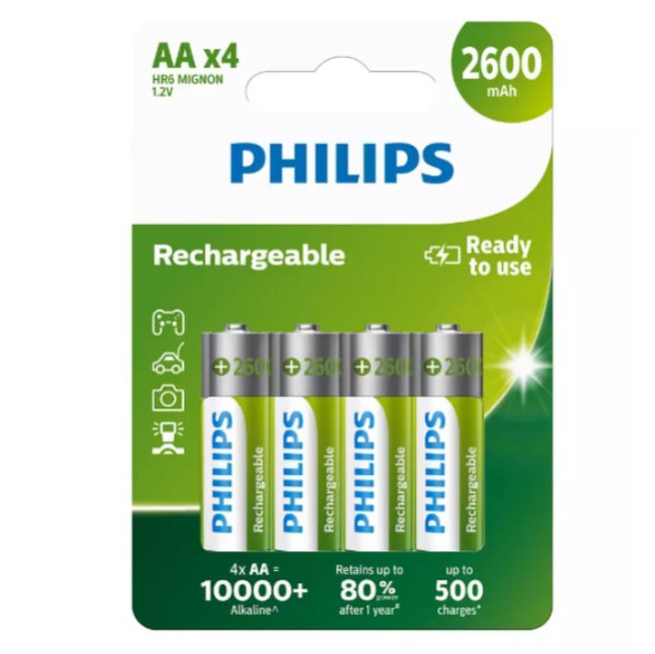 Philips Oplaadbare AA / HR6 Ni-Mh Batterijen (4 stuks, 2600 mAh)  APH00405 - 1