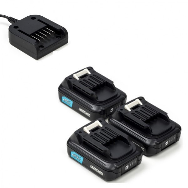 Startset: 3x Makita BL1021B CXT / 197396-9 accu's + lader (12 V, 2.5 Ah, 123accu huismerk)  AMA00791 - 1