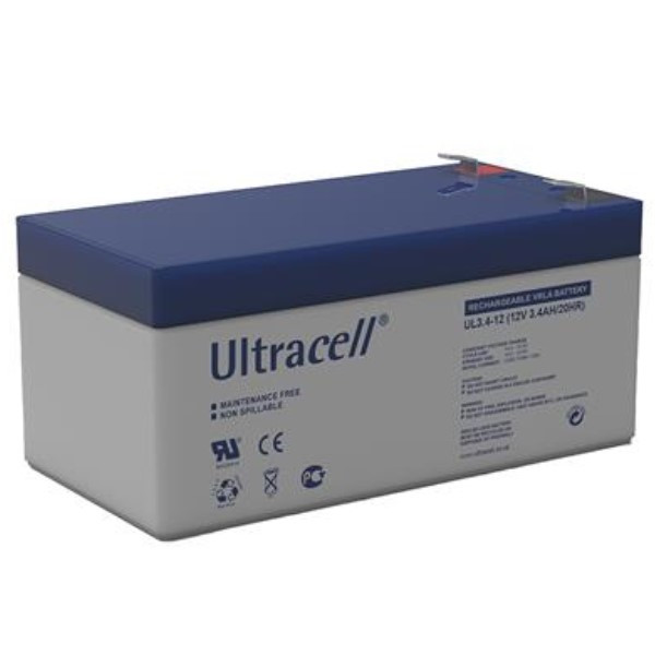 Ultracell UL3.4-12 VRLA AGM Loodaccu (12V,  3.4 Ah, T1 terminal)  ANB00718 - 1