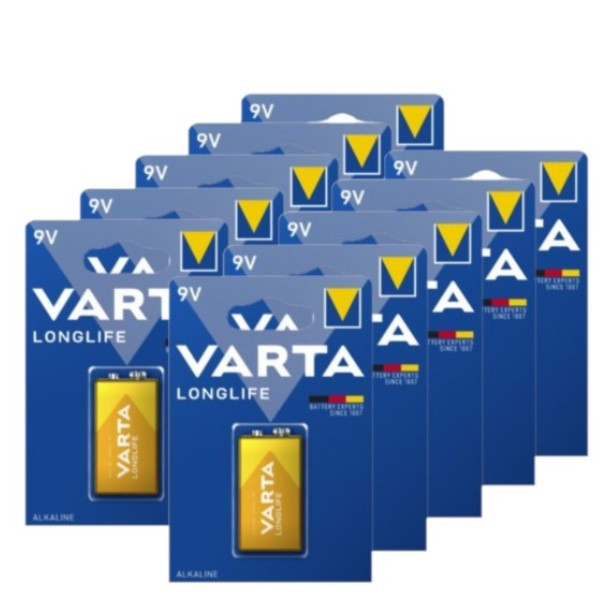 Varta Longlife 9V / 6LR61 / E-Block Alkaline Batterij 10 stuks  AVA00465 - 1