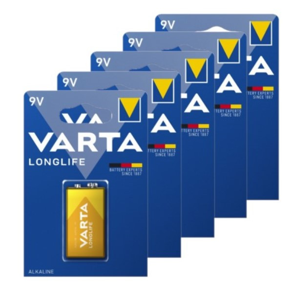 Varta Longlife 9V / 6LR61 / E-Block Alkaline Batterij 5 stuks  AVA00499 - 1